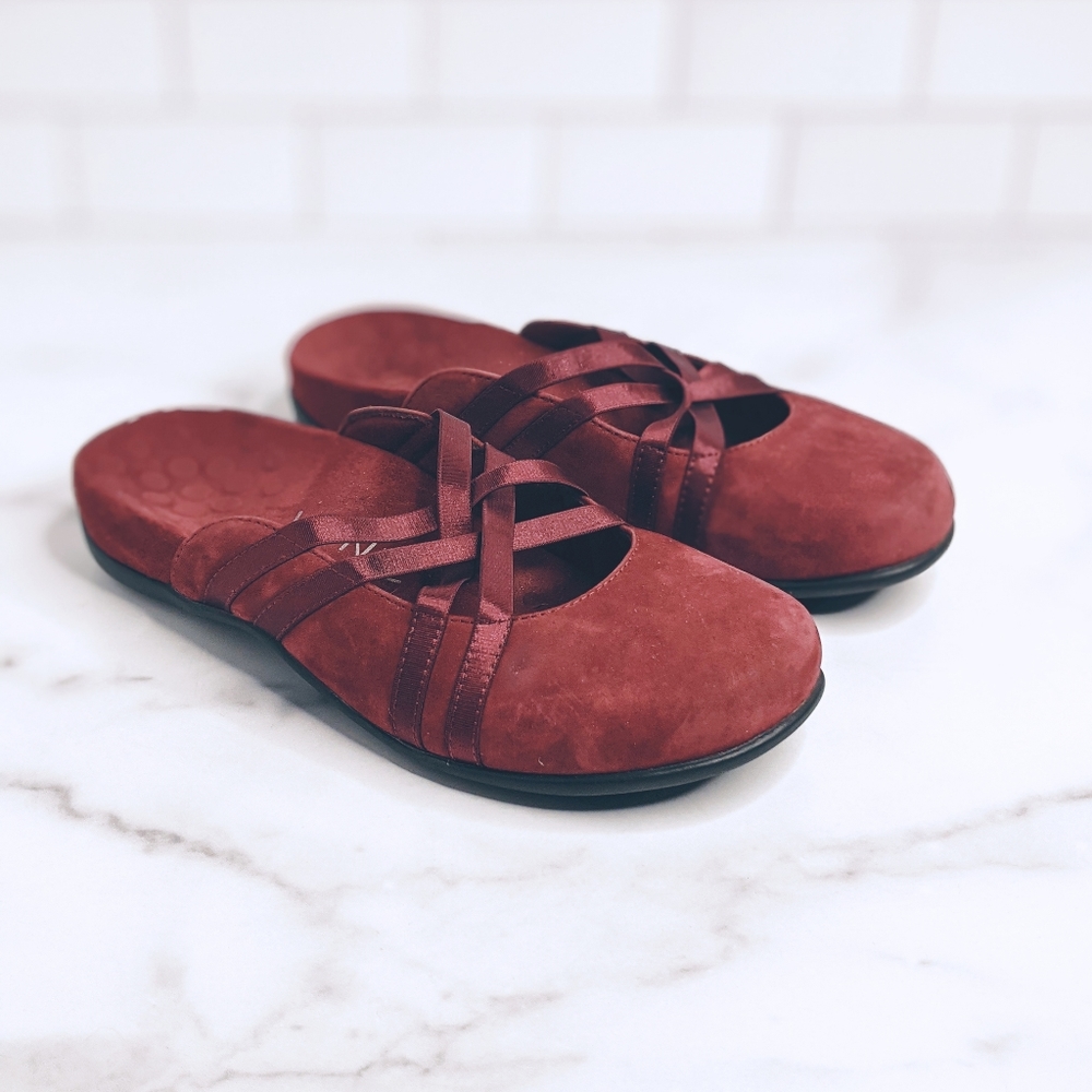 Vionic Deep Red Suede Slides Clogs - image 1